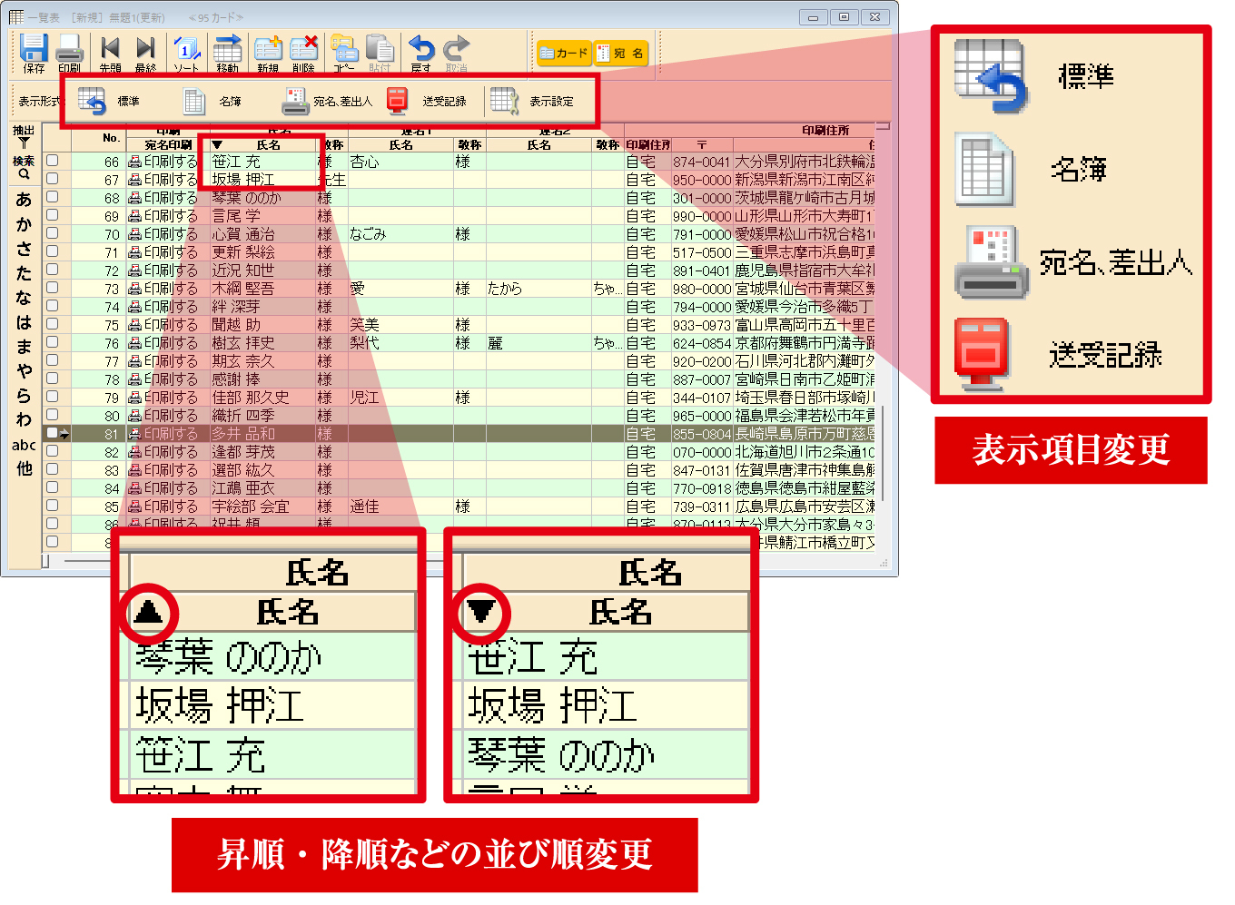 表示項目や並び順を変更しているイメージ