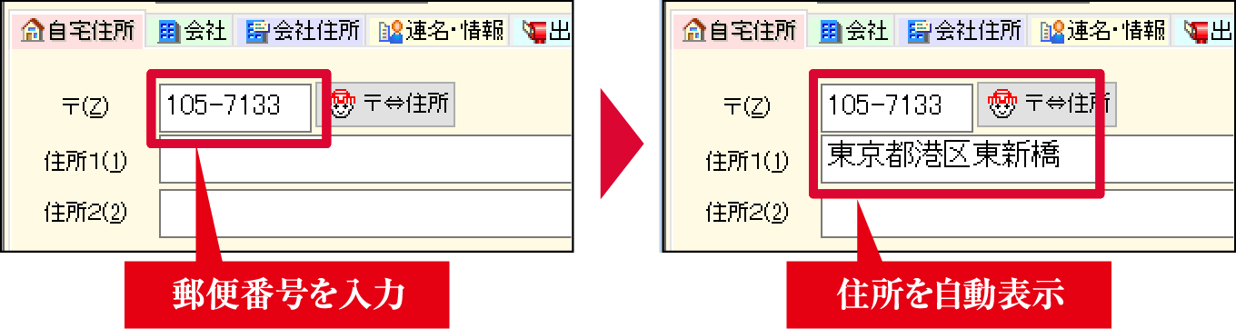 郵便番号を入力するだけで住所を自動表示してくれる機能のイメージ