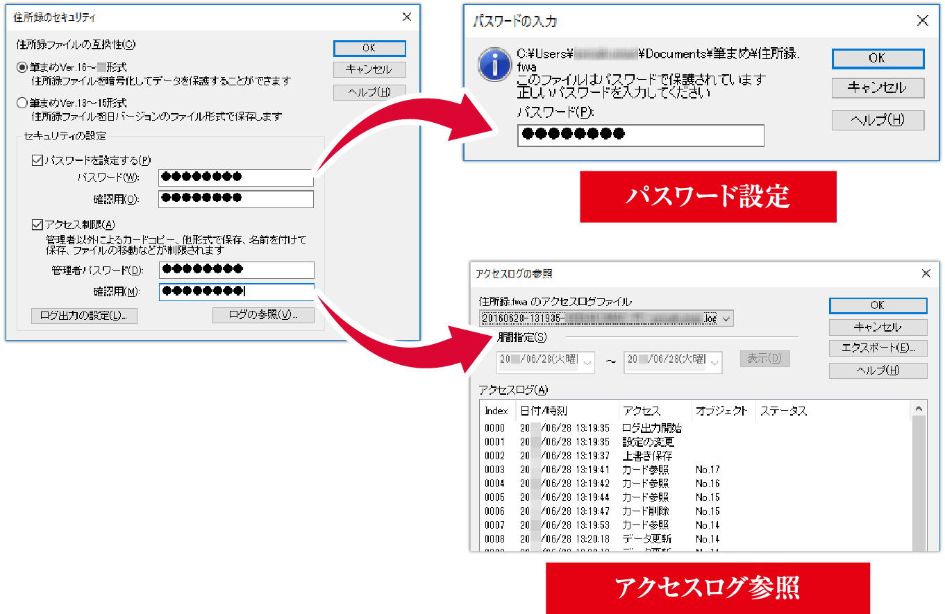 住所録にパスワードを設定できるイメージ