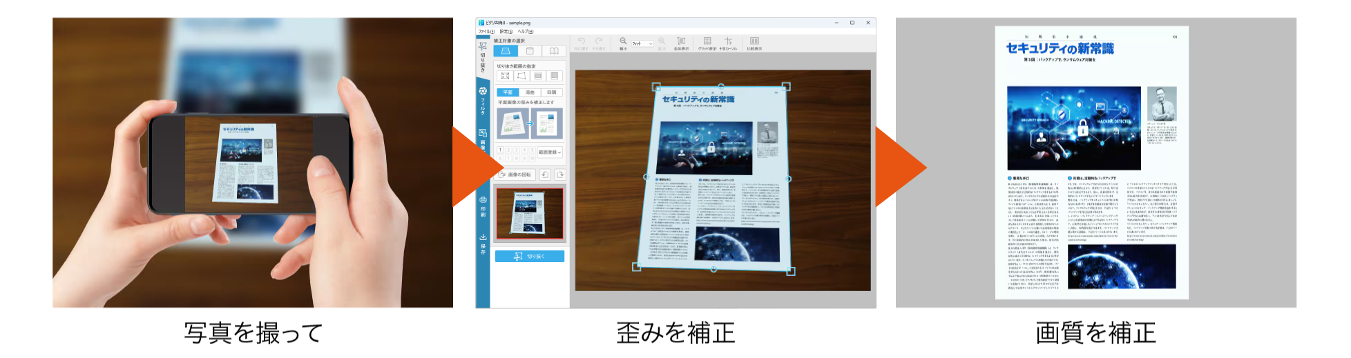 3ステップで補正している画像
