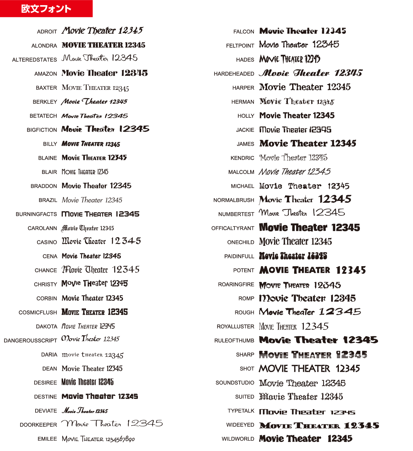 フォント 91書体