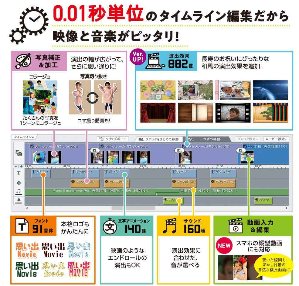 0.01秒単位でこだわれるタイムライン編集