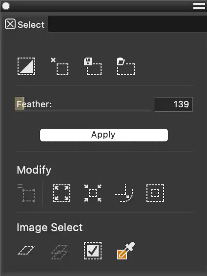 選択範囲のコントロール機能の画面