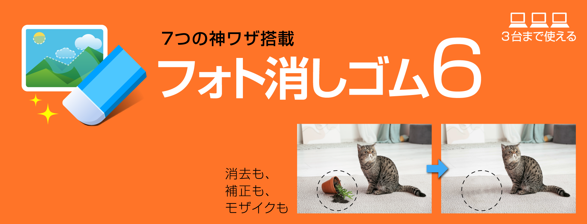 写真の不要な部分に「フォト消しゴム 6」