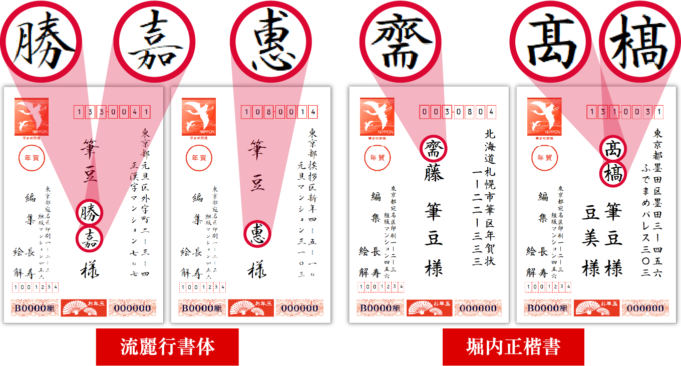 1,390文字収録。失礼のない、正しい漢字で宛名を印刷