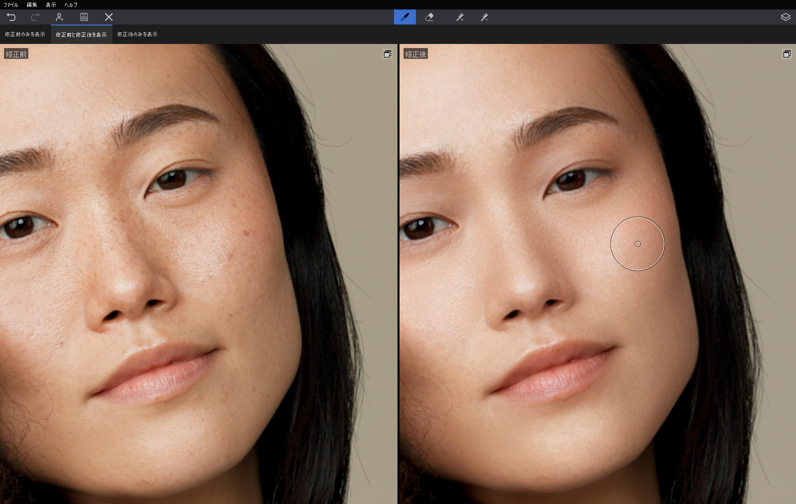 ブラシによる部分補正機能