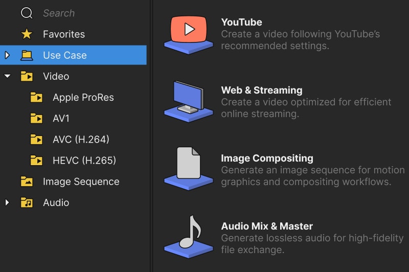 面倒な設定なしで、どんな形式にも書き出し可能