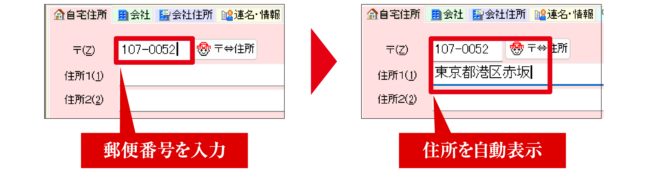 郵便番号を入力するだけ「住所自動表示」